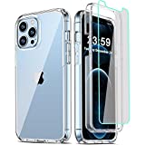 COOLQO Compatible for iPhone 12 Pro Max Case 6.7 Inch, with [2 x Tempered Glass Screen Protector] Clear 360 Full Body Coverage Silicone Protective 13 ft Shockproof Phone Cover