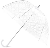 Kate Spade New York Clear Bubble Umbrella, Large Transparent Dome Umbrella, White Spade Flower