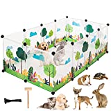 PUPTECK Pet Playpen for Puppies/Rabbits/Kittens/Guinea Pigs/Small Animals, Plastice Indoor Yard Fence, Printed Cage with Bottom, Easy Assembled and Escape Proof