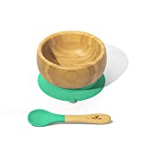 Avanchy Bamboo Baby Bowl & Spoon - Baby Cutlery - Bamboo Kids Bowl - BPA Free Bowl - Bamboo Kids Utensils - Baby Bowl and Spoons Set, Green - 5" x 3"