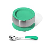 Avanchy Baby Stainless Steel Silicon Suction Bowl & Baby Spoon - Suction Bowls with Lids - Silicon Suction - Stay Put Bowl (Green)