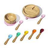 Avanchy Bamboo Baby Bowl, Baby Plate Set & Baby Spoons Set - Bamboo and Silicone Baby Spoons (Pink)