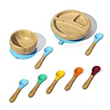 Avanchy Baby Divided Bamboo Plate, Bowl & Spoons Set - Baby Cutlery - Bamboo Kids Bowl - BPA Free Bowl - Bamboo Kids Utensils - Baby Divided Plate, Bowl, and Spoons Set, Blue