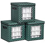 SONGMICS Christmas Ornament Storage, Holds 192 Holiday Ornaments, with Lid, Adjustable Dividers, 2 Handles Transparent Window, Storage Boxes Containers for Bulbs Decorations, Green URFB029G01