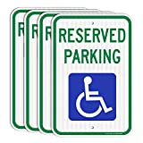 Reserved Parking Signs (4 Pack), Handicap Parking Sign, with Picture of Wheelchair Sign, 18 x 12 Engineer Grade Reflective Sheeting Rust Free Aluminum, Weather Resistant, Waterproof, Durable Ink