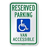 SmartSign 18 x 12 inch Handicap “Reserved Parking - Van Accessible” Metal Sign with ADA Accessibility Symbol, 63 mil Aluminum, 3M Laminated Engineer Grade Reflective Material, Green, Blue and White
