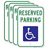 Handicap Parking Sign, (4 Pack) Reserved Parking Sign, Large 12x18 Non Reflective Rust Free .63 Aluminum, Weather/Fade Resistant, Easy Mounting, Indoor/Outdoor Use, Made in USA by Sigo Signs