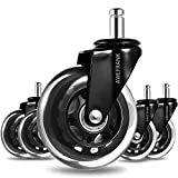 AWEFRANK Office Chair Wheels, Rubber Office Chair casters for Hardwood Floors and Carpet, Set of 5, Heavy Duty & Safe Fit for Chairs, Universal Replace Office Chair Casters