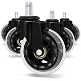 3" Office Chair Wheels Replacement （Set of 5），Heavy Duty&Quiet Chair Caster Wheels for Hardwood Carpet with Stem (7/16" x 7/8") fit Most Desk Chair Wheels.Universal