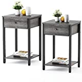 Ecoprsio Nightstand Set of 2 Modern End Table Side Table with Drawer and Storage Shelf Wood Night Stand Grey Bedside Table for Bedroom, Living Room, Sofa Couch, Hall, Easy Assembly, Grey