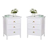 White Bedroom End Table Nightstand with 3 Drawers, Side Table for Bedroom, Living Room, Table Storage Wood Cabinet , White Finish 2 Set 18.8 inch (White 2 Set)