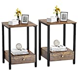 Ecoprsio Nightstand Set of 2 Small Bedside Table with Drawer and 2-Tier Storage Shelf, Industrial End Table Side Table Modern Night Stand for Bedroom Living Room Sofa Couch, Hall, Easy Assembly