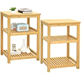 Homykic Bedside Tables Set of 2, Bamboo End Tables Nightstand Night Stand Small Coffee Side Table Printer Stand for Home Office, Living Room, Bedroom, Bathroom, Study, Natural