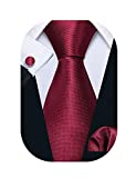 Burgandy Ties for Wedding Solid Color Business Necktie Set with Handkerchief Cufflink