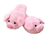 seemehappy Plush Pink Pig Slippers Winter Warm Stuffed Animal Slippers for Women