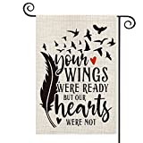 AVOIN Memorial Day Saying Feather Love Heart Garden Flag Vertical Double Sided, Holiday Yard Outdoor Decoration 12.5 x 18 Inch