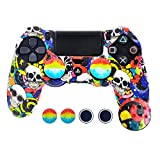 SKINOWN Silicone Case Anti-Slip Protective Grip Cover for PS4 Controller with 2 Thumb Grips(Skull)