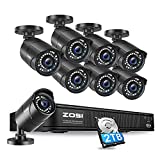 ZOSI 1080p PoE Home Security Camera System Outdoor Indoor,8CH 5MP H.265+ PoE NVR Recorder with 2TB Hard Drive and (8) 1080p Surveillance Bullet PoE Network Cameras with 120ft Long Night Vision