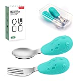 YIVEKO Baby Fork and Spoon Set with Carry Case Baby Training Utensils Self Feeding Toddler Silverware Silicone and Stainless Steel Kids and Toddler Utensil Set-Dinosaur