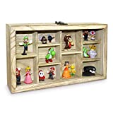 Ikee Design Wooden Collection Display Case with Hinged, Wall Mounted Wood Tempered Glass Top Storage Organizer Box for Mini Figures, Collections, Spices can or More, 15" W x 2" D x 8 1/2" H