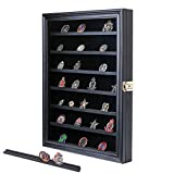 Military Challenge Coin Display Case Lockable Wood Cabinet Rack Holder Black Shadow Box with Removable 2 Grooves Shelves and Anti Fade Real Glass Door for Casino Poker Chips Collectibles
