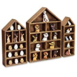 Ikee Design House-Shaped Wooden Shadow Cubby Box Display Shelf Toy Organizer Storage Shadow Box for Mini Toys Figures, Set of 3, Brown Color, 10" W x 2 1/4" D x 15" H