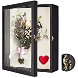 TJ.MOREE Flowers Shadow Box Display Case 11 x 14 Large Shadowbox Frame with Glass Window Door Wedding Bouquet Medals Photos Memory Box for Keepsakes - Rustic Black