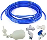 1/4 inch Tube Float Valve Kit for RO Water Reverse Osmosis System water filter Push in to Connect Pipe Hose Tube Fittings CCK tubeball valve +L+15 feet pipe (blue)