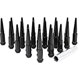 Wheel Accessories Parts 32 Pcs 14mm 1.50 Thread Spike Spline 4.40 Long Lug Nuts Black Chrome Truck Spline Fits 1999+ Chevy Silverado GMC Sierra 2500 3500 Ford 2005+ F250 F350 2011+ Ram 2500 3500