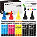 WOKOK Refill Ink Kit for HP 67 67XL 63 63XL 65 65XL 61 61XL 950 950XL 951XL 902XL 952XL Ink Cartridges, 100ML x 5 Bottles with Syringes (2 Black 1 Cyan 1 Magenta 1 Yellow)