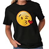 Smiley Face Blowing Kisses Text Icon Womens Graphic T Shirt Tees