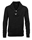 COOFANDY Men's Shawl Collar Pullover Sweater Relaxed Fit Casual Cotton Cable Knit Sweaters with Pockets Black