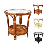 Pelangi Coffee Round Table Handmade ECO Natural Rattan Wicker with Glass Top, Colonial