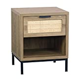 Rattan Drawer Nightstand, Anmytek Bedroom Living Room Side Table Natural Wood End Table Wood Finish & Matte Accents with Storage H0010