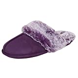 Jessica Simpson Women's Comfy Faux Fur House Slipper Scuff Memory Foam Slip on Anti-Skid Sole, Purple, Large