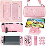 GUTIAL Accessories Kit for Nintendo Switch - Pink Cute Accessories Bundle Girly Style Pack for girls with Travel Carrying Case and Dockable Cover Case, Screen Protector, kawaii Stand, Thumb Grips
