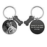 PiercingJ Personalized Custom Photo Picture Text Engraved Stainless Steel Pet Memorial Gifts Keychain Bone Round Dog Tag Pendant Key Ring Loss of Pet Dog Sympathy Keychain Jewelry