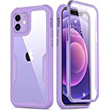 FUNMIKO Compatible for iPhone 12 Pro Case,iPhone 12 Case with Screen Protector [Built-in],Military Grade Pass 21 ft. Drop Test Protective Phone Case for iPhone 12/12 Pro 6.1" Cover Lavender Purple