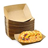 Oomcu 100 Pack 3 lb Heavy Duty Disposable Kraft Brown Paper Food Trays,Recyclable Eco-Friendly Take Out Food Serving Boats Baskets Trays for Party Snacks French Fries Nachos Hot Dogs Tacos BBQ