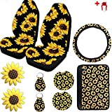 Ldntly 10PCS Sunflower Accessories for Car Wheel Cover,2PCS Car Front Seat Covers,Sunflower pattern center pad cover,2PCS Car Cup Holder Coaster and 2PCS Sunflower Keyring,2 PCS Car Vent Sunflower