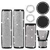 2 Packs Univeral Diamond Leather Seat Belt Shoulder Pads for Women, Bling Rhinestones Car Bling Seat Belt Covers, Crystal Handbrake Cover, Bling Car Cup Coaster, Key Start Ring, Bling Car Accessories