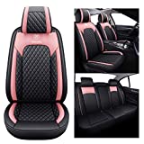 Aierxuan Car Seat Covers for Girls Women Ladies Waterproof Girly Seat Cushion Universal for CRV Acura Hyundai Altima Corolla Wrangler Focus Edge Escape(Full Set, Black-Pink)