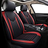 LUCKYMAN CLUB Car Seat Covers for Women Girls Fit for Most SUV Sedan Renegade Sonata Elantra with Waterproof Faux Leather (V-Black & Red)