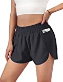 Blooming Jelly Womens Quick-Dry Running Shorts Sport Layer Elastic Waist Active Workout Shorts with Pockets 1.75" (Medium, Black)