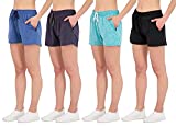 4 Pack: Women’s Ladies Active Athletic Performance Quick Dry Dri Fit Shorts Tennis Casual Workout 4" Inseam Summer Clothes Lounge Basketball Yoga Jogging Sweat Zipper Running Fitness Training,Set 3,M