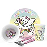 Zak Designs Sanrio Hello Kitty Kids Dinnerware Set Includes Plate, Bowl, Tumbler and Utensil Tableware, Made of Durable Material and Perfect for Kids (5 Piece Set, Non-BPA)