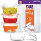 [200 Sets - 2 oz.] Small Plastic Containers with Lids, Jello Shot/ Condiment Cups, 2oz Dipping Sauce & Salad Dressing Container, Disposable Mini Portion Souffl, Ramekins, Pudding Cup