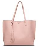 Women's Soft Faux Leather Tote Shoulder Bag from Dreubea, Big Capacity Tassel Handbag Pink