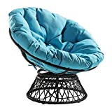 OSP Home Furnishings Wicker Papasan Chair with 360-Degree Swivel, Grey Frame with Blue Cushion