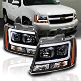 AmeriLite 2007-2013 Super Bright LED Bar Projector Black Headlights Pair For Chevy Avalanche Suburban Tahoe - Passenger and Driver Side